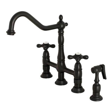 Kingston Brass KS1270AXBS Heritage Bridge Kitchen Faucet W/ Brass Sprayer, Matte Black KS1270AXBS